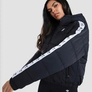 Adidas Hooded Puffer Jacket Coat Insulated Women's Trefoil Logo